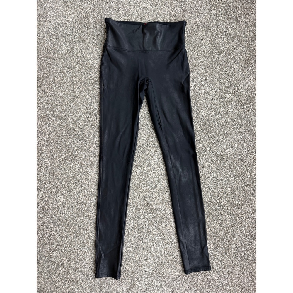 Spanx Black Faux Leather Leggings High Waisted Size Small S/P Coated Shiny